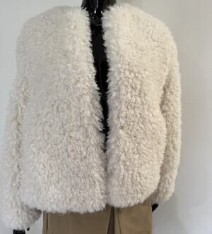 Zara Women’s S Ivory Faux Shearling Teddy Jacket Curly Fur Cropped NWOT